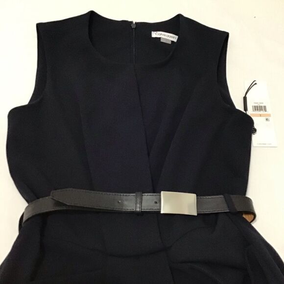 Calvin Klein Sleeveless Crew Neck Belted Scuba Crepe Crop Jumpsuit Size 2 - Picture 12 of 13